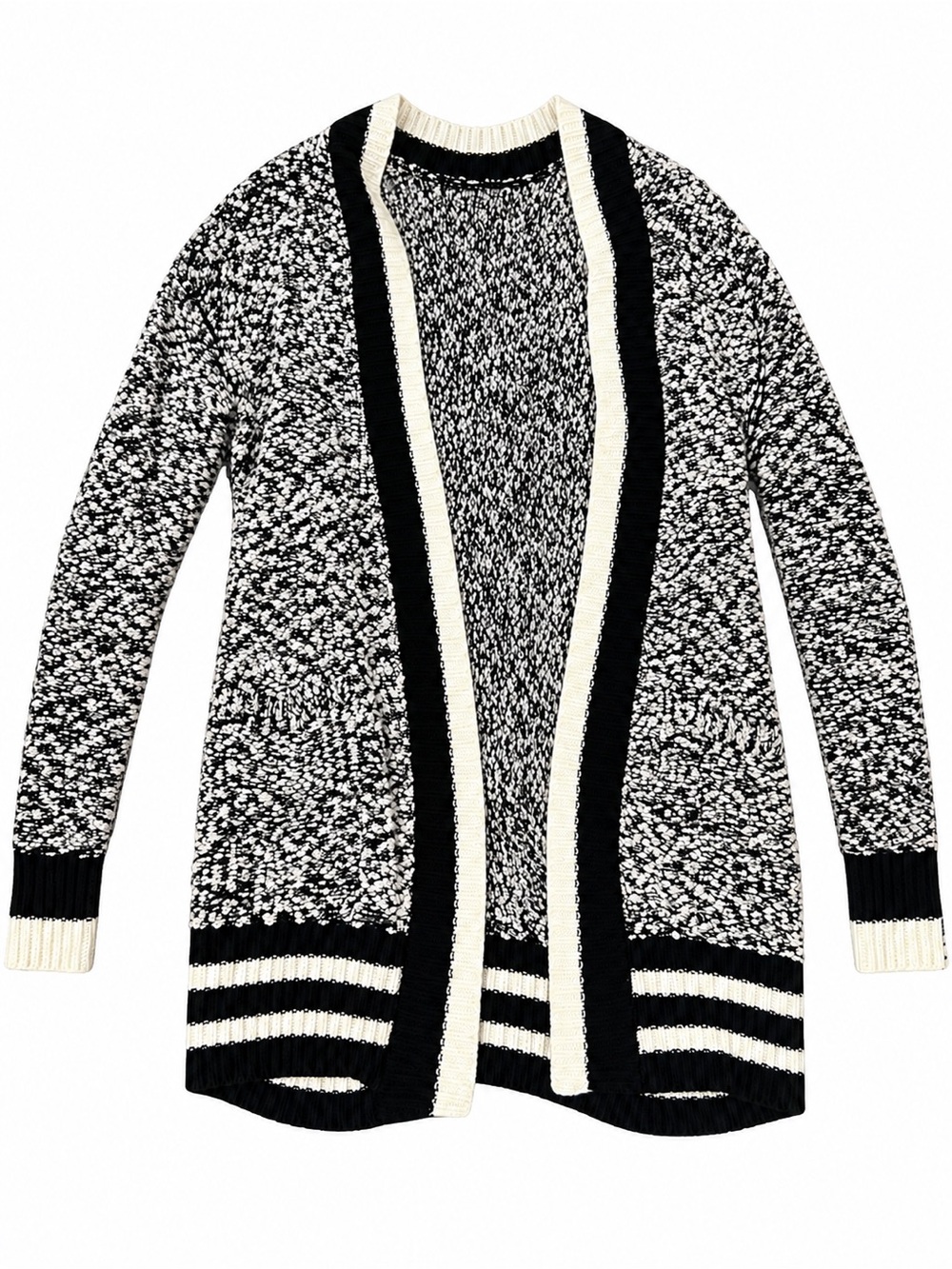 Staccato Black, White & Cream Marled Open Cardigan